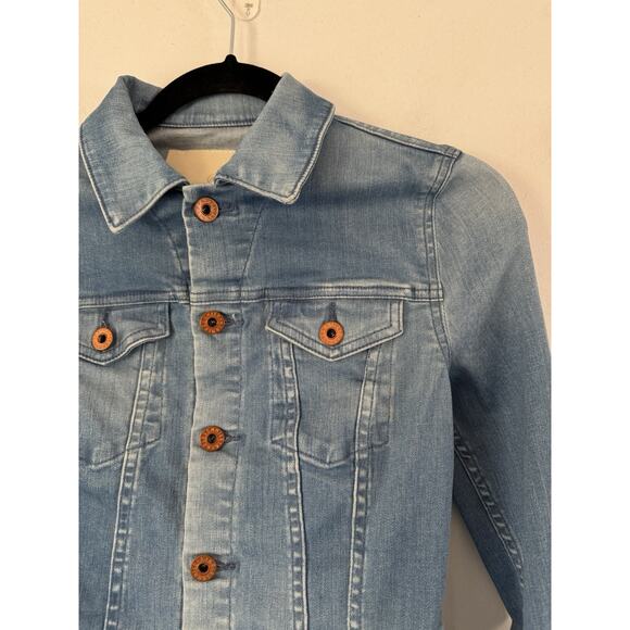 AG Adriano Goldschmied Denim Trucker Jacket Button Front Blue Jean Womens Small - Picture 3 of 8
